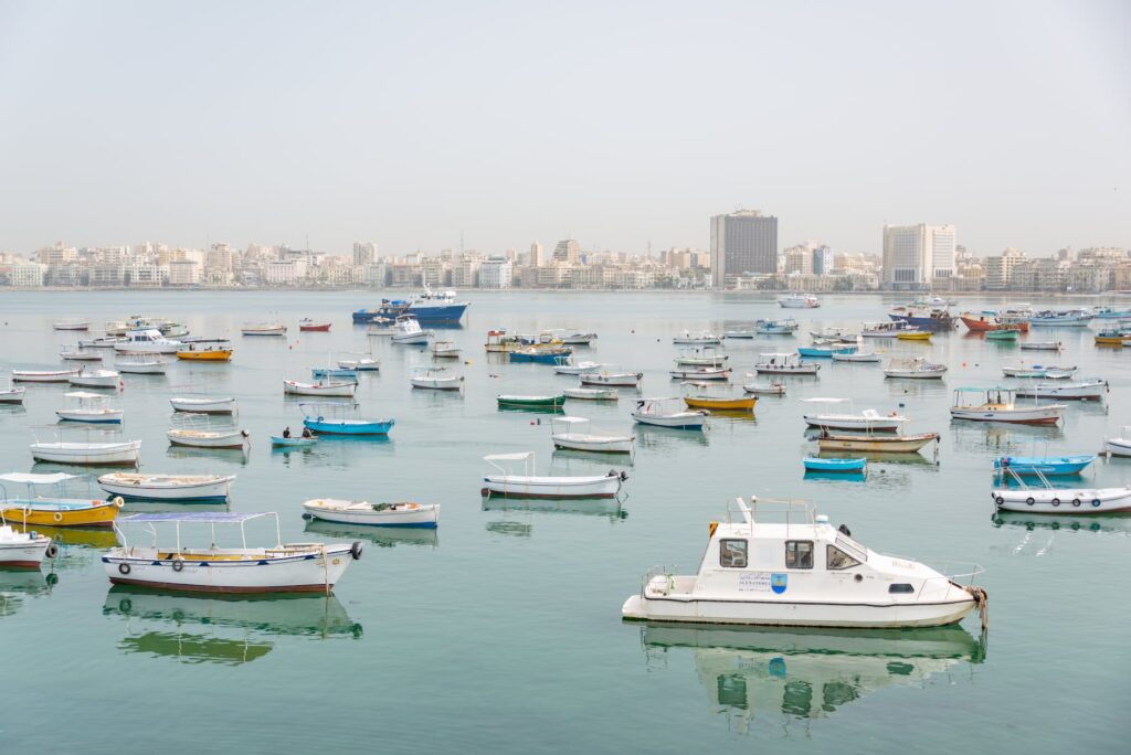 boats in the port in alexandria egypt